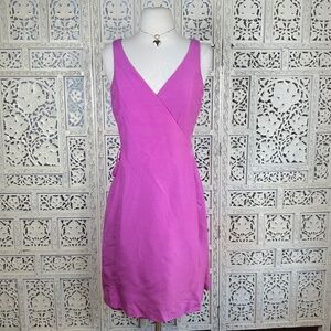Vintage Ann Taylor Pink 100% Silk Sleeveless V‎ Neck Coquette Wrap Dress Sz 4